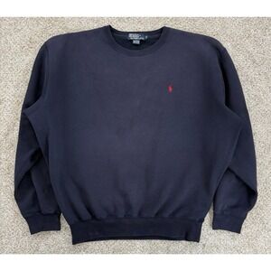 Vintage Polo Ralph Lauren Sweatshirt Men's M Navy Fleece Crew Red Pony USA 90s